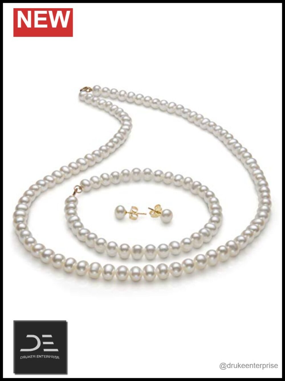 14K Gold Freshwater Pearl Set Necklace Bracelet Earrings Women Bridal Gift
